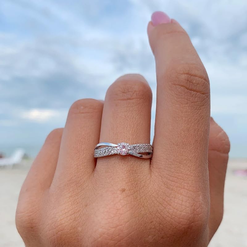 Sdouefos Store Women's Platinum Plated Cubic Zirconia Infinity Wedding Band Guard Enhancer Wedding Ring 925 Sterling Silver Criss Cross Dimond Band Cocktail Ring Size 10 - Image 2